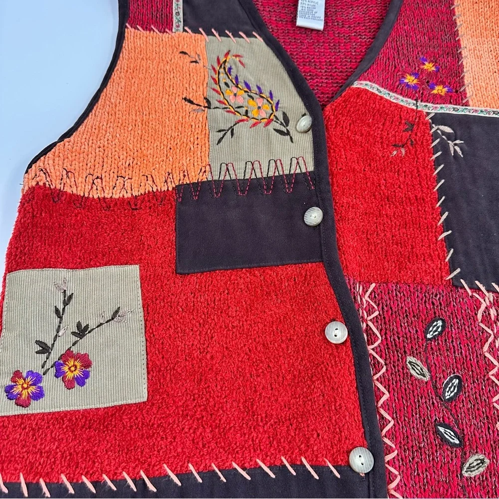 Vintage Napa Valley Patchwork Vest Medium Fall Embroidered Button‎ Front Casual
